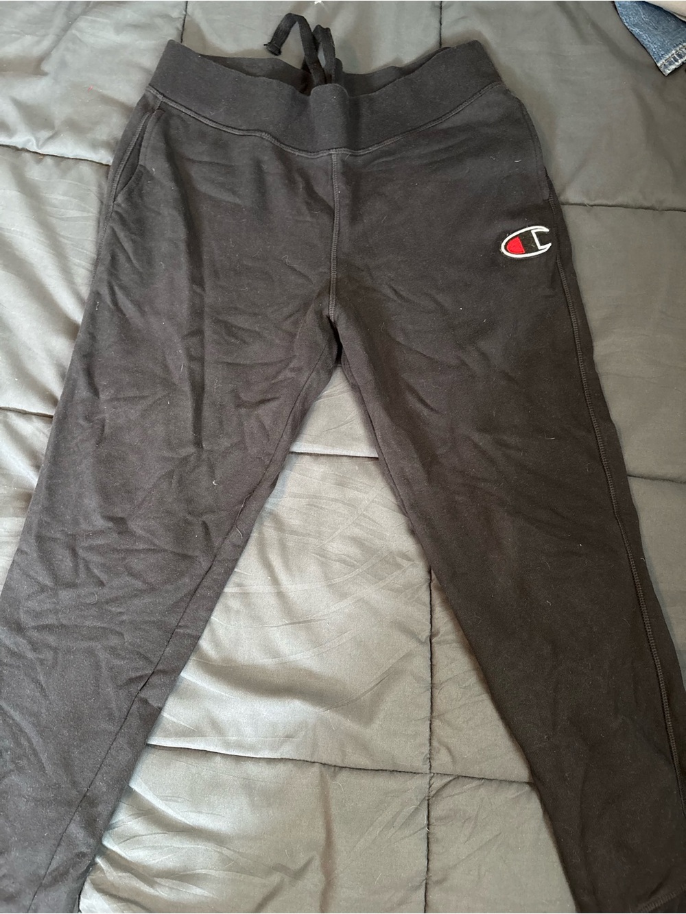 Champion Black Sweatpants with Red & White Logo